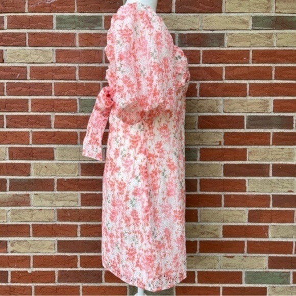 ☀️ NWT Adelyn Rae Collen Floral Eyelet Puff Sleeve Mini Dress in Flamingo - Picture 5 of 16